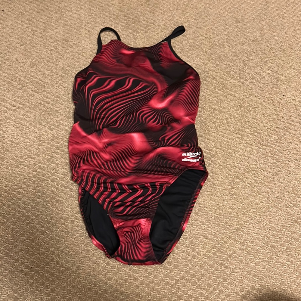 Speedo maroon open-back onesie swimsuit